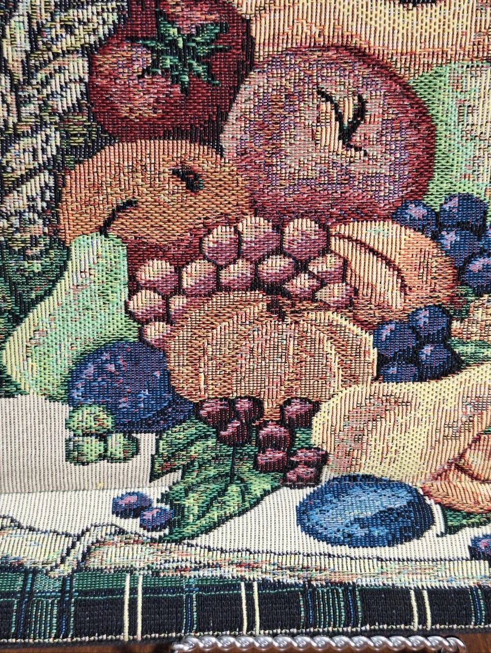 Fall Harvest Woven Tapestry Plaid Tray Bread Basket Cornucopia Fruit Decor 15x10
